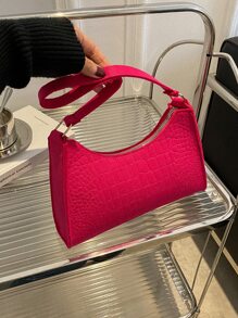 Neon Pink Crocodile Embossed Felt Bag - Hot Pink - View 8