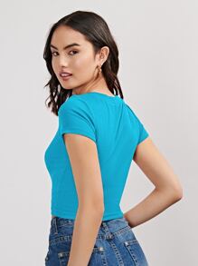 SHEIN EZwear 羅紋針織短版上衣 - 藍色 - 查看 2