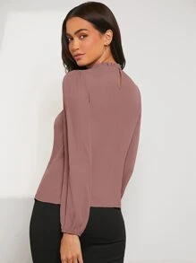 SHEIN Clasi Áo sơ mi nữ Nút viền lá sen màu trơn Thanh lịch - Bụi hồng - Xem 3