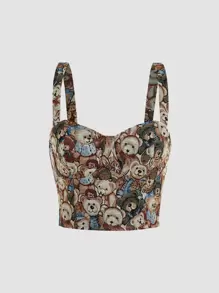 SHEIN MOD Top de tirantes bustier con estampado de oso - Multicolor - Ver 1