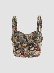 SHEIN MOD Top de tirantes bustier con estampado de oso - Multicolor - Ver 6