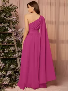 SHEIN Belle 1入組垂墜單肩圍裹伴娘連衣裙