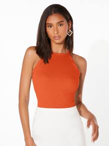 Muchica Áo hai dây Gân đan màu trơn Giải trí - trái cam - Xem 1