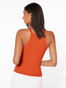 Muchica Áo hai dây Gân đan màu trơn Giải trí - trái cam - Xem 2