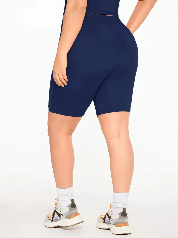 SHEIN BASICS Plus High Waist Biker Shorts - Navy Blue - View 2