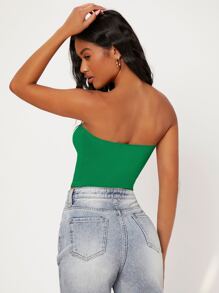 SHEIN BASICS 素色短款抹胸上衣 - 綠色 - 查看 2