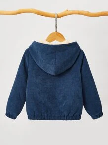 SHEIN 小男童魚骨補丁貼毛絨內襯連帽夾克