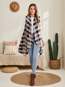 EMERY ROSE 1 pieza Chaleco con estampado de cuadros y bajo asimétrico para otoño/invierno - Multicolor - Ver 3