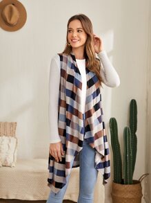 EMERY ROSE 1 pieza Chaleco con estampado de cuadros y bajo asimétrico para otoño/invierno - Multicolor - Ver 4