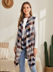 EMERY ROSE 1 pieza Chaleco con estampado de cuadros y bajo asimétrico para otoño/invierno - Multicolor - Ver 5