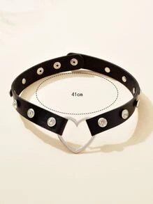 Heart & Rhinestone Decor Choker - màu đen - Xem 3