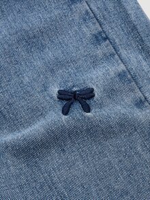 SHEIN MOD Bow Embroidery Straight Leg Jeans - Medium Wash - View 4