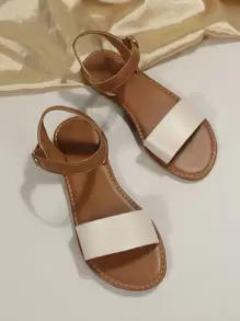 Fashion Ankle Strap Sandals For Women, Two Tone Buckle Decor Sandals