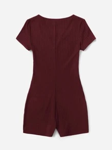 SHEIN Unity Plus Notched Neck Tee Romper - Maroon - View 2
