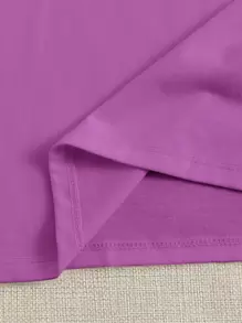 SHEIN EZwear 花卉刺繡短袖T恤 - 紫色 - 查看 6