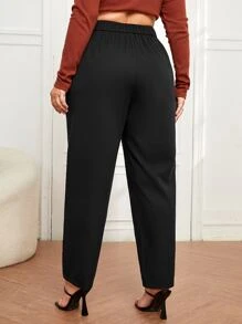 SHEIN Essnce Plus Size Suit Pants Nút Túi Dây kéo màu trơn - màu đen - Xem 2