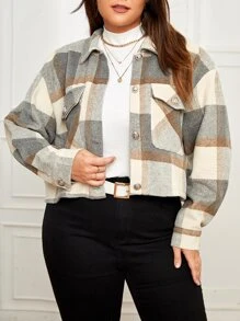 SHEIN Essnce Abrigo con estampado de cuadros de hombros caídos con bolsillo con solapa - Multicolor - Ver 1