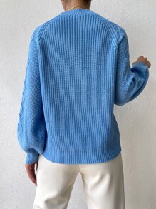 Raglan Sleeve Textured Knit Jumper - Blue - View 2