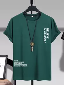 Manfinity Homme Men Slogan Graphic Tee - Dark Green - View 1