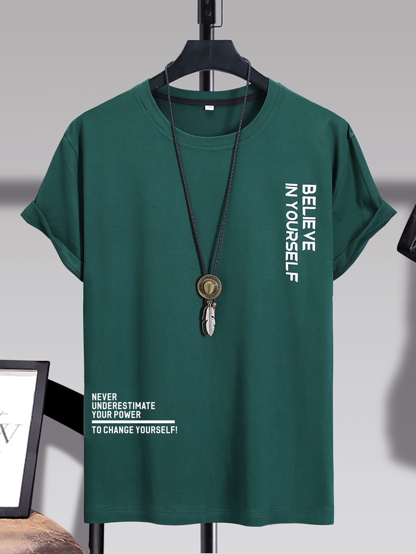 Manfinity Homme Men Slogan Graphic Tee - Dark Green - View 1