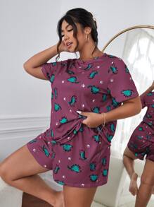 Conjunto de pijama con estampado de pata & dinosaurio - Morado - Ver 3