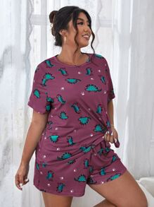 Conjunto de pijama con estampado de pata & dinosaurio - Morado - Ver 4