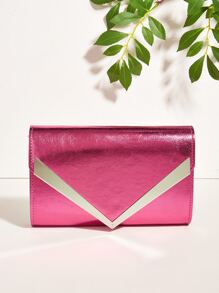 金屬質感信封包翻蓋鏈條帶前衛 - 玫紅色 - 查看 7