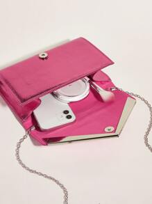 金屬質感信封包翻蓋鏈條帶前衛 - 玫紅色 - 查看 4