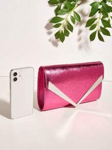 金屬質感信封包翻蓋鏈條帶前衛 - 玫紅色 - 查看 5