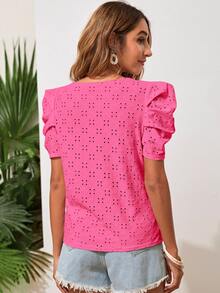 SHEIN Clasi Puff Sleeve Schiffy Tee - Pink - View 2