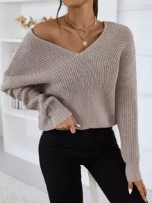 Chiquease V 领落肩毛衣，长袖上衣