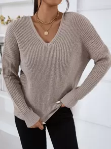 Chiquease V 领落肩毛衣，长袖上衣
