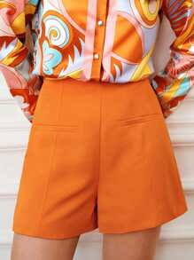 BizChic High Waist Zip Side Shorts Workwear - Orange - View 1