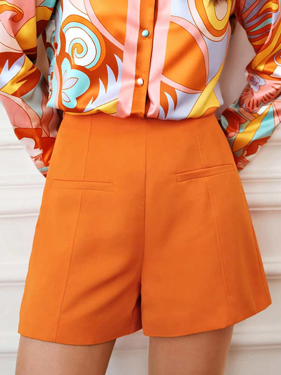 BizChic High Waist Zip Side Shorts Workwear - Orange - View 1