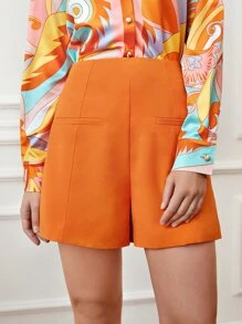 BizChic High Waist Zip Side Shorts Workwear - Orange - View 5