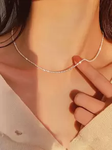 1pc Simple Women Shiny Wave-Surfaced Serpentine Chain Necklace - Silver - View 1