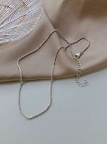 1pc Simple Women Shiny Wave-Surfaced Serpentine Chain Necklace - Silver - View 3