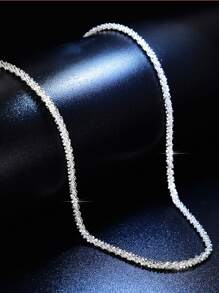 1pc Simple Women Shiny Wave-Surfaced Serpentine Chain Necklace - Silver - View 4