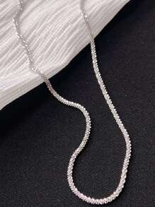 1pc Simple Women Shiny Wave-Surfaced Serpentine Chain Necklace - Silver - View 5