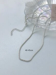 1pc Simple Women Shiny Wave-Surfaced Serpentine Chain Necklace - Silver - View 7