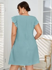 SHEIN VCAY Plus Ruffle Sleeve Tunic Dress - Mint Blue - View 2