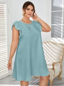 SHEIN VCAY Plus Ruffle Sleeve Tunic Dress - Mint Blue - View 6