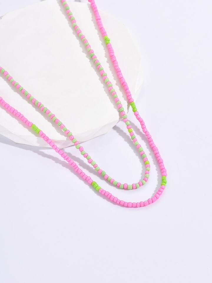 2pcs Colorful Beaded Necklace | SHEIN USA