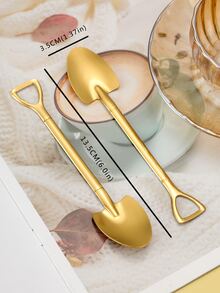 2 piezas Cuchara de acero inoxidable en forma de pala - Dorado - Ver 5