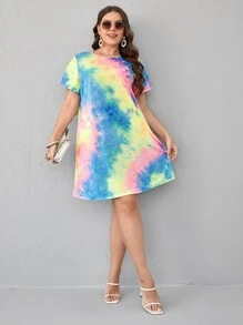 SHEIN Essnce Plus Tie Dye Tee Dress For Summer - Multicolor - View 4