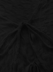 SHEIN ICON 91s風鈴袖系綁紋理透視黑色上衣 - 黑色 - 查看 4