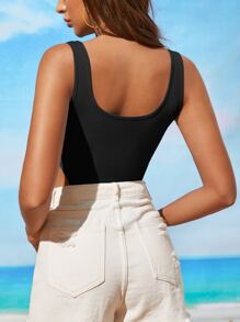 SHEIN BAE Body tank moda de dopamina tejido de canalé corte alto - Negro - Ver 2