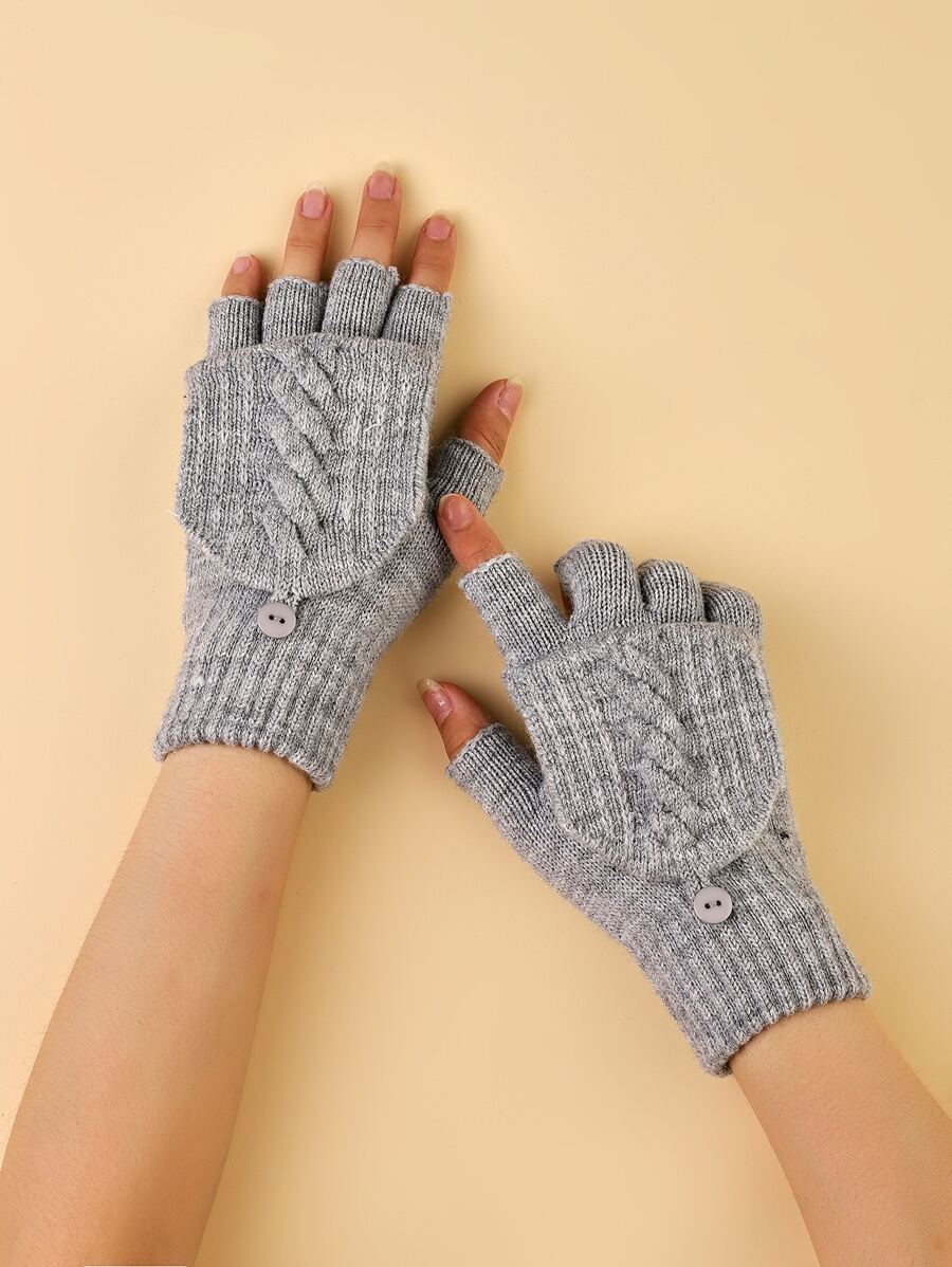 素色露指手套 - 灰色 - 查看 1