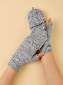 素色露指手套 - 灰色 - 查看 2