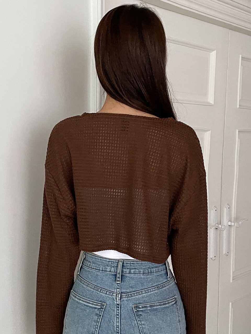 Solid Drop Shoulder Open Front Top Without Camisole
